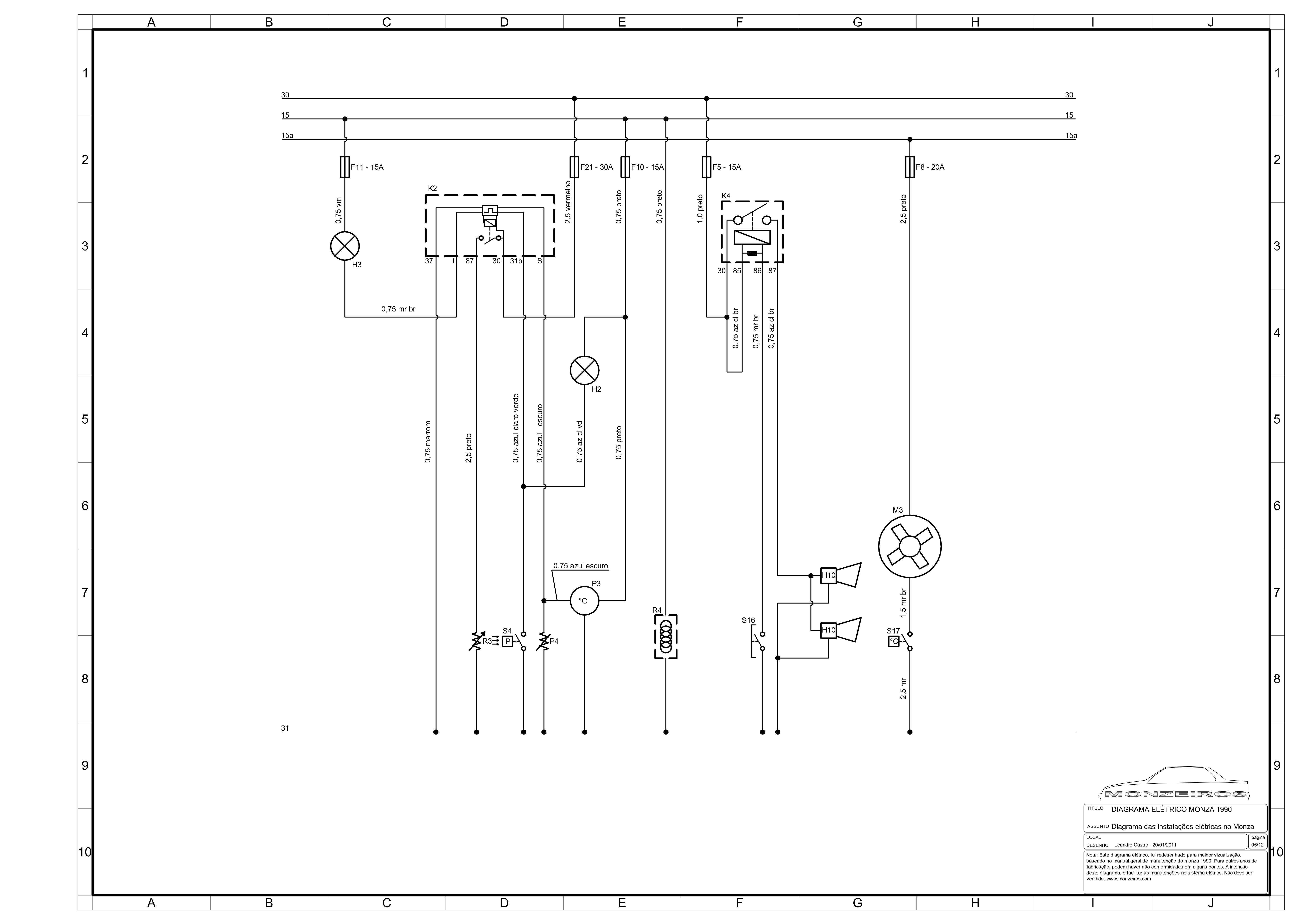 Diagrama de referência de F21, folha 6: Ventoinha, ventilador e buzina