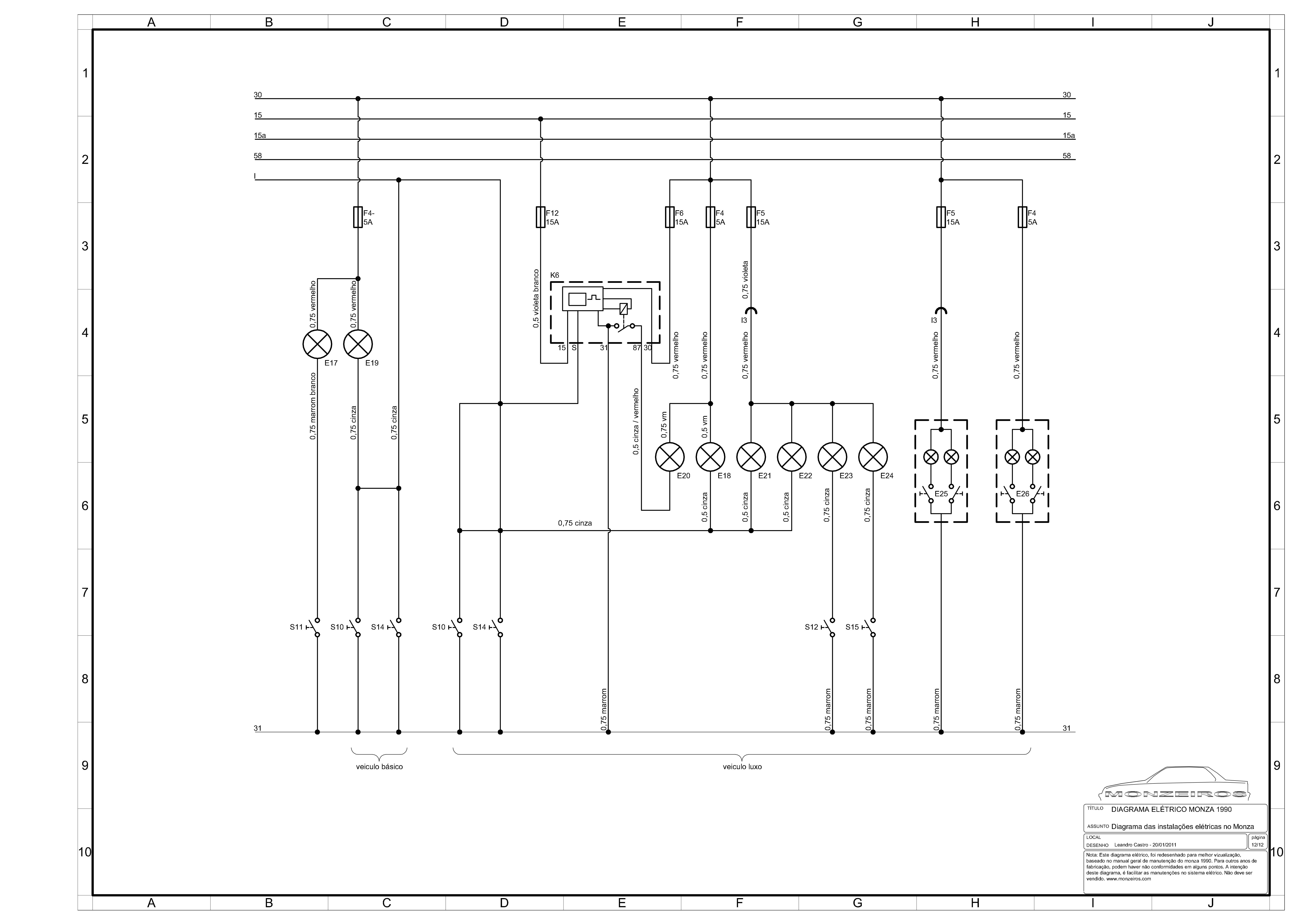Diagrama de referência de E22, folha 13: Iluminação interna e cortesia